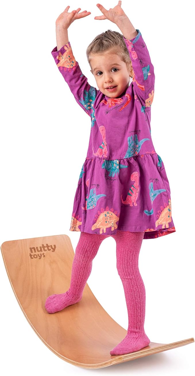 NUTTY TOYS Montessori Wooden Wobble Board for Kids & Adults -100% Natural Wood Balance Board Toddler Balancing Toy Unique Boy & Girl Open Ended Toy Best Christmas Stocking Stuffer Gifts Idea 2025