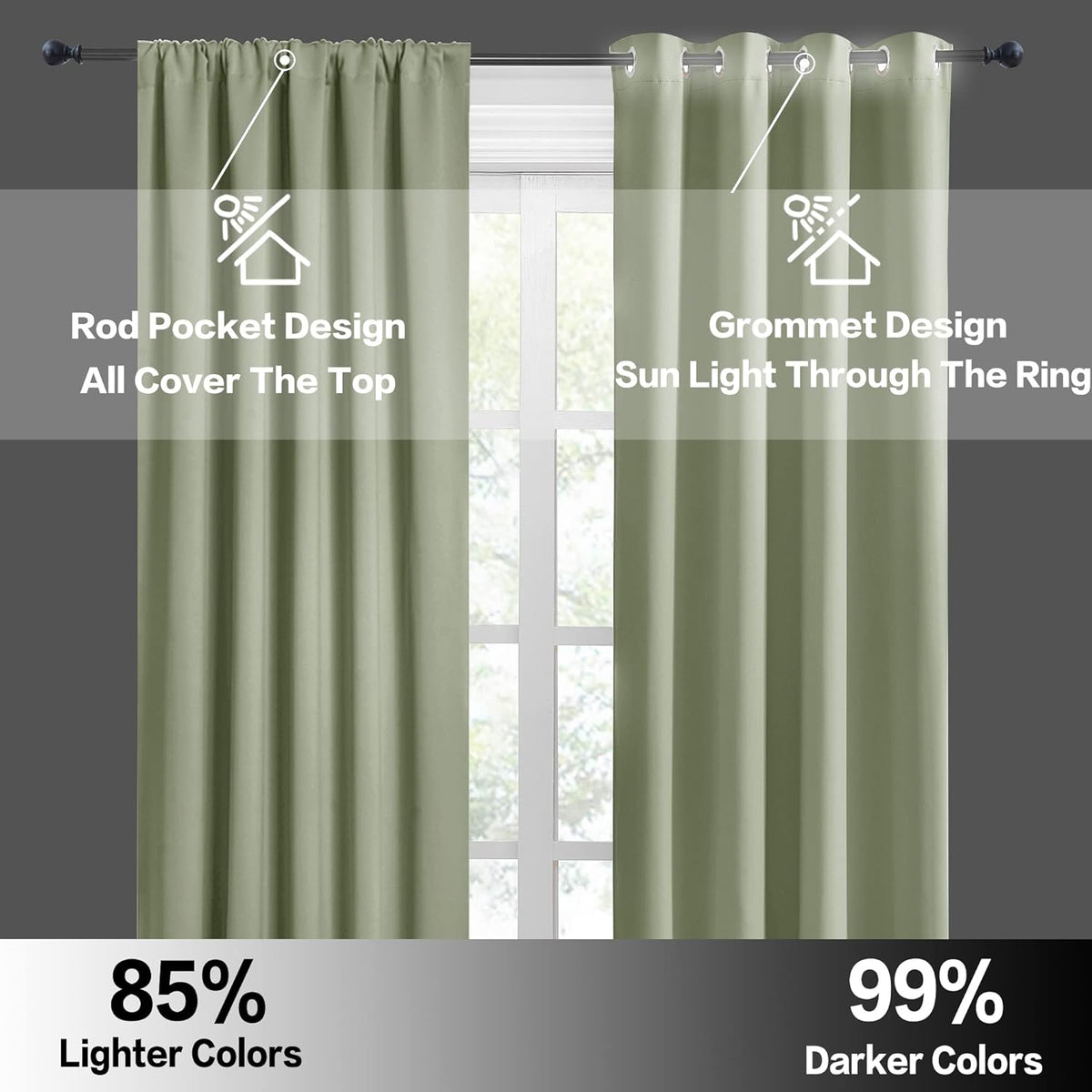 RYB HOME Sage Green 72 inch Curtains for Living Room, Blackout Window Drapes Light Blocking and Noise Reducing Panels for Boys Bedroom Nursery, W 42 x L 72 inchs, Set of 2, Sage Green