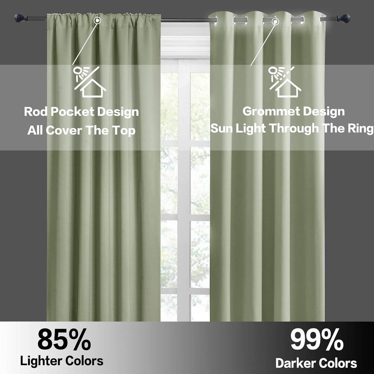 RYB HOME 84 inches Green Curtains for Living Room Lights & Drafts Blocking Window Curtains Room Darkening Drapes for Bedroom, W42 x L84 inch, 2 Panels, Sage Green