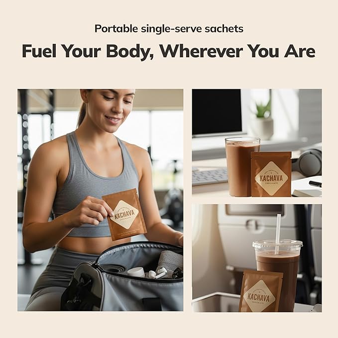 Ka’Chava Whole Body Meal Shake Chocolate, 5-count Travel Size Sachets – Vegan Protein Powder with 85+ Superfoods & Greens – Plant-Based Meal Replacement with Probiotics & Digestive Enzymes – Gluten & Dairy Free (5 Servings)