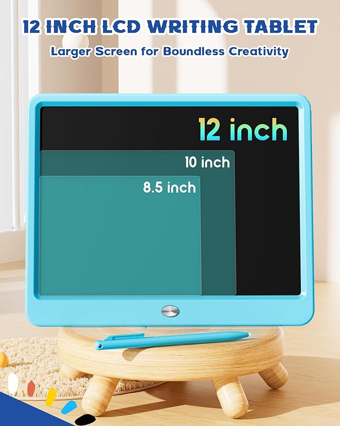 Bravokids 12 Inch LCD Writing Tablet for 3 Year Olds - Electronic Drawing Pad and Doodle Board as Educational Birthday Gifts for Girls and Boys (Blue)