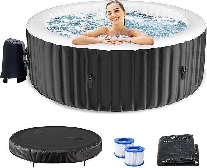 71" X 71" X 25" Hottub, 2-4 Person Inflatable Hot Tub, Portable Blow Up Hot Tub Round Portable Outdoor Spa with 120 Bubble Jets and Heater Pump, Filter