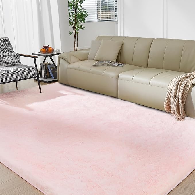 Ultra Soft Rug for Living Room, 4X6 Fluffy Shag Area Rug for Bedroom, Modern Shaggy Carpets Fuzzy Rug for Teens Dorm Nursery Home Decor Aesthetic, Upgrade Anti-Skid Durable, Pink