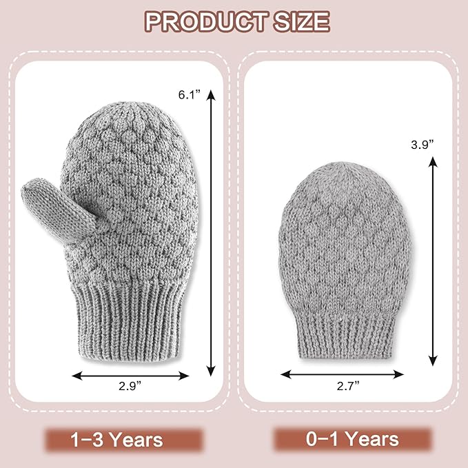 Baby Knit Mittens Toddler Boys Girls Gloves Winter Infant Newborn No Scratch Mitten 0-3 Years