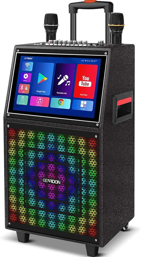 Karaoke Machine with Lyrics Display Screen for Adults, 15 Inches Tablet, Bluetooth Speaker w/ 2 Rechargeable UHF Mics, 1000W Peak Power, DJ Lights, Portable Karaoke System for Any Occasion