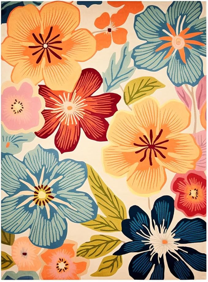 Handmade Wool Floral Area Rug for Living Room | Elegant Flower Garden Design, Soft, Thick and Durable | Bedroom, Dining Room & Home Decor Carpet (2.6' x 12', Floral J)