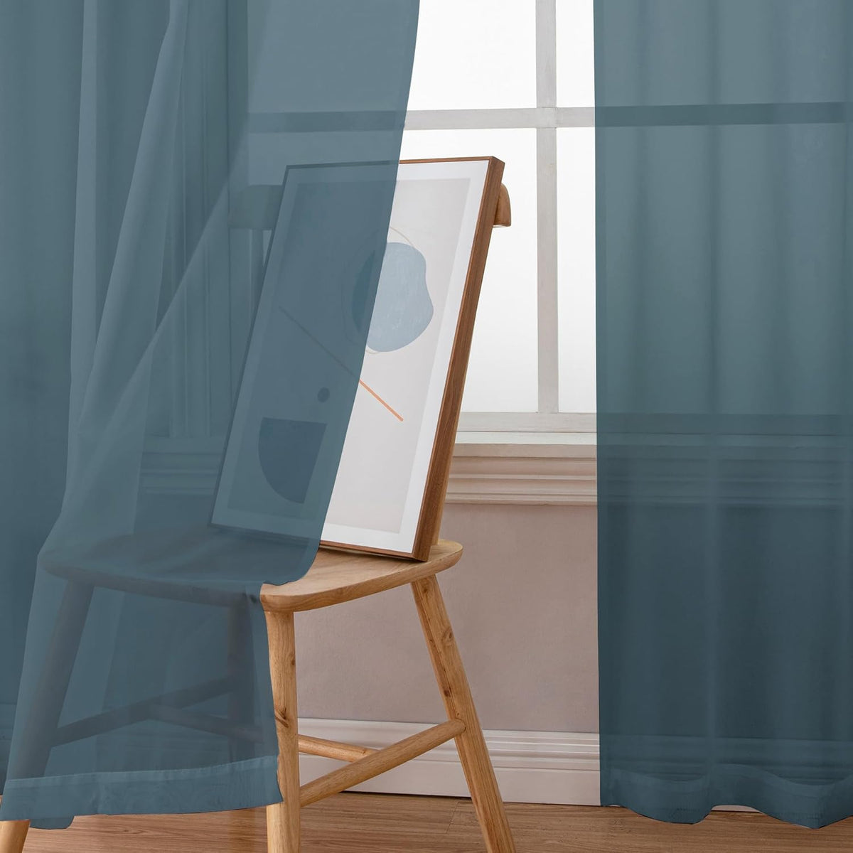 Chyhomenyc Stone Blue Sheer Curtains 72 Inch Length 2 Panels, Light Filtering Soft Airy Rod Pocket Voile Window Curtain Drapes for French Door Bedroom Living Room, Each 42Wx72L Inches