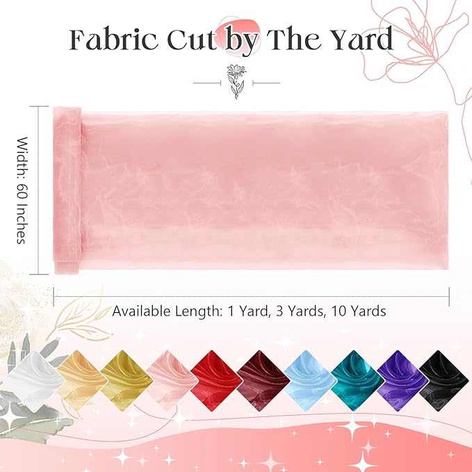 P Pothuiny Sheer Organza Fabric by The Yard, 10 Yards x 60 Inch Wide Bridal Light Pink Organza Tulle Fabric Roll Shiny Gauze Fashion Dress Sewing Craft for Wedding Party Decorations Backdrop