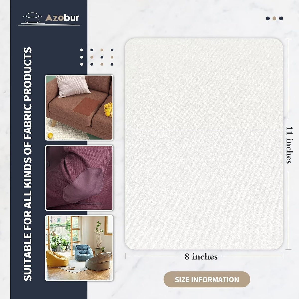 Azobur Velvet Patch,Self-Adhesive Rectangular Flannel Fabric Patch,Multicolor Available Anti Scratch Velvet 8X11 Inch Peel and Stick for Sofas, Automotive Interior, Handbags,and Pillow (White)