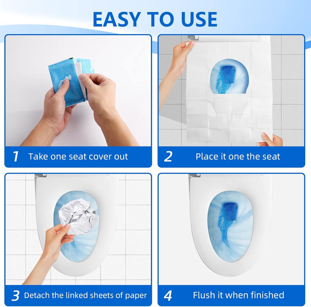 TenFans Flushable Water-Soluble Toilet Seat Covers (120 Pack) - Disposable Toilet Paper Liners for Kids Potty Training, Adults & Travelers - Public Restroom & Camping Essentials
