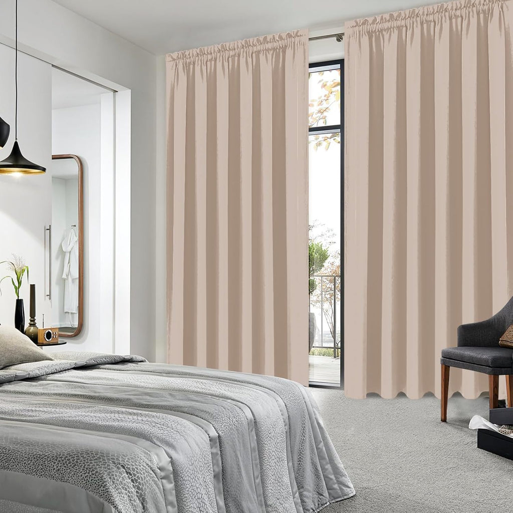 DWCN Blackout Curtains for Living Room Thermal Insulated, Energy Saving & Noise Reducing Bedroom Curtains, Camel, W 70x L 84 Inch, Set of 2 Rod Pocket Curtain Panels