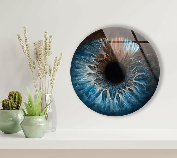 My Photostation.com 31.5''(80cm) Diameter Eye Round Blue Glass Wall Art Tempered Glass Printing Wall Decor Large Wall Art Wall Hangings