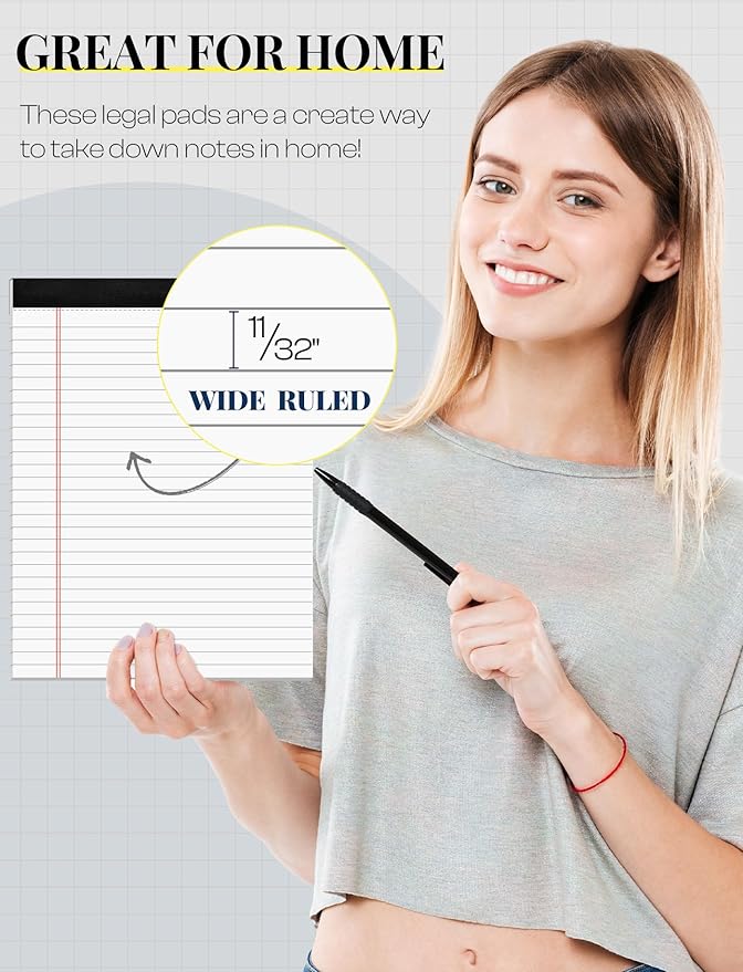 Legal Pads 8.5 x 11 White Note Pads 8.5 x 11 In 2 Pack Notepads 8.5 x 11 Writing Pads of Paper 8.5 x 11 Legal Notepads Wide Ruled White Lined Paper Pads 8.5 x 11 30 Sheets Per Legal Note Pads 8.5 x 11