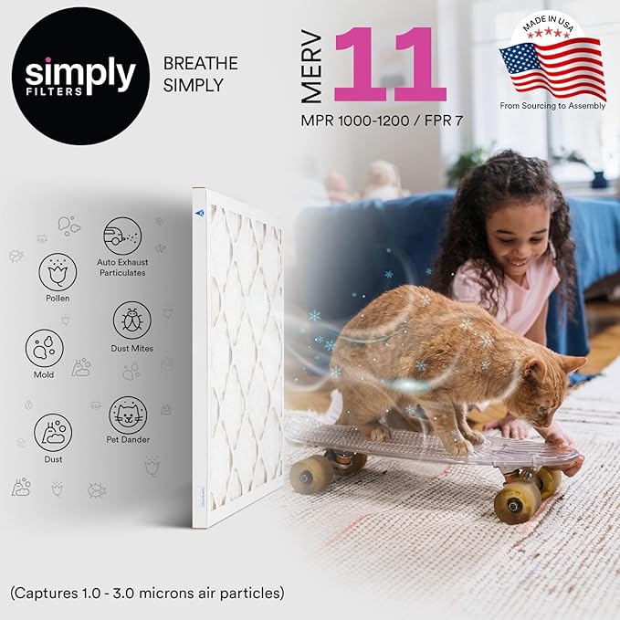 Simply 20x25x4 Air Filter, MERV 11, 6 Pack, Furnace Air Filter for HVAC (Actual Size:19.5"x24.5"x3.63") DUST, Pet, & Allergy Control