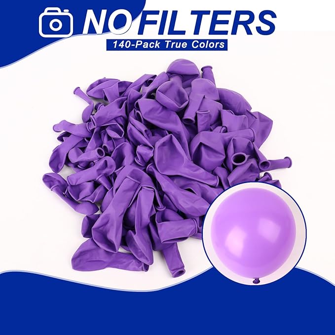 140pcs Purple Round Balloons Different Sizes 18 12 10 5 Inch Latex Balloons for Arch Decoration Party Balloon Kit for Graduation Birthday Party Wedding Balloon Baby Shower Decoration