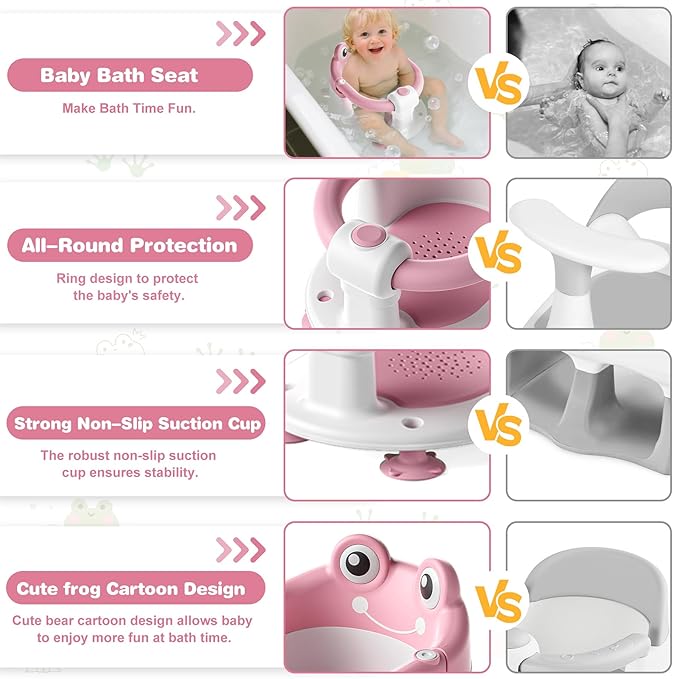 Baby Bath Seat for Babies 6 Months & up Non-Slip Toddler Bath Seats for Sitting Up Infant Bathtub Chair with Suction Cups and Soft Cushion for Baby Shower Tub Seat