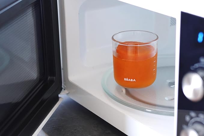 BEABA 6 Pack Glass Baby Food Jars with Soft Silicone Air Tight Lids, 8 oz Glass Storage Containers with Lids, Microwave and Freezer Safe Containers, Sunrise