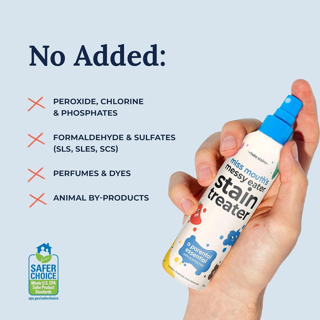 Miss Mouth’s Messy Eater Stain Treater Refill Ready Kit - 2 Pack Stain Remover Spray and 16oz Refill Pouch - Newborn & Baby Essentials - Food, Grease, Coffee Off Laundry, Underwear, Fabric