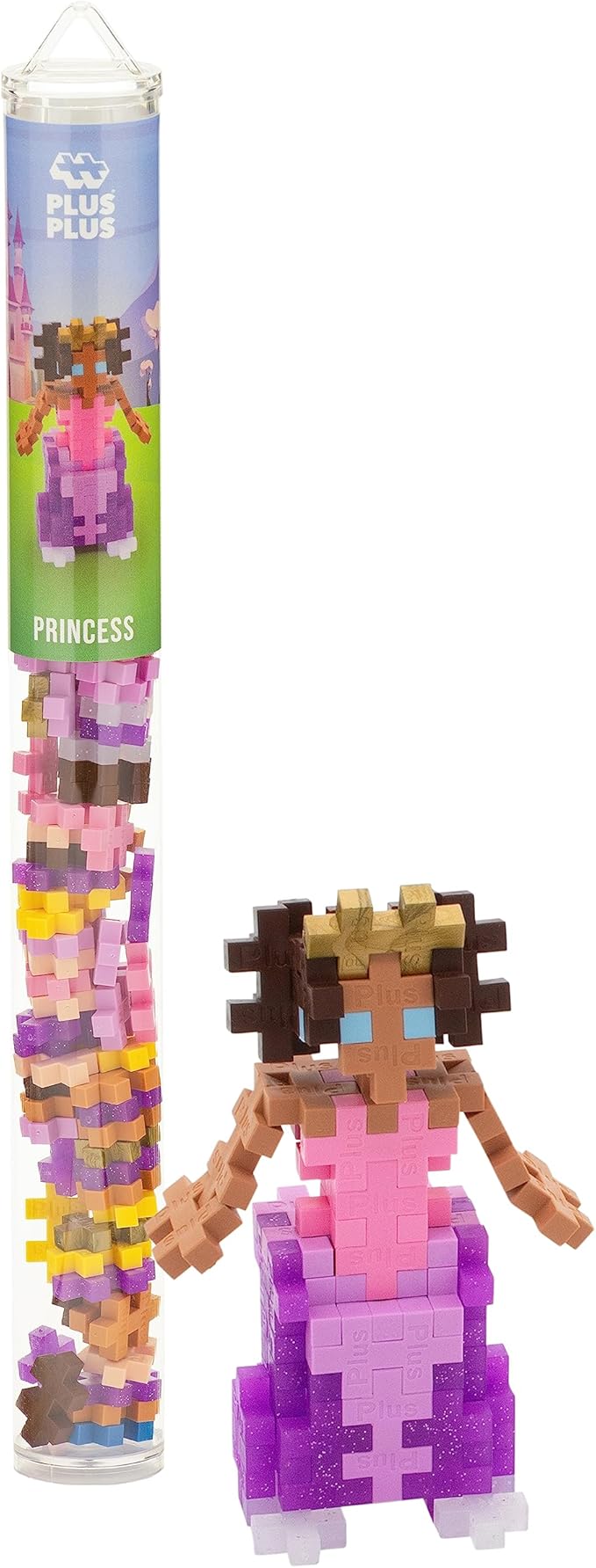 Plus Plus 3D Figure Building Block Set, Fun Stem Toys for Kids, 70 Interlocking Pieces - Princess Mini Maker Tube