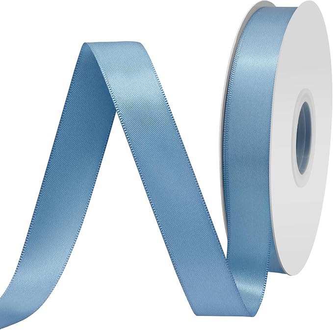 Dusty Blue Satin Ribbon 3/4" X 50 Yards Solid Color Double Faced Ribbons Perfect for Crafts Wedding Decor Bow Making Arts Sewing and More
