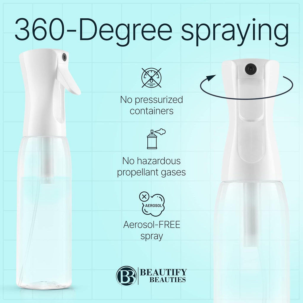 BeautifyBeauties Hair Spray Bottle – Ultra Fine Continuous Water Mister for Hairstyling, Cleaning, Plants, Misting & Skin Care (Black, 10.1 Ounces)
