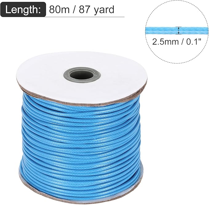 MECCANIXITY Waxed Cord 2.5mm Waxed Polyester Cord 87 Yard Wax String for Bracelet Making, Necklaces, Beading, Jewelry Making and DIY Crafts(Sky Blue)