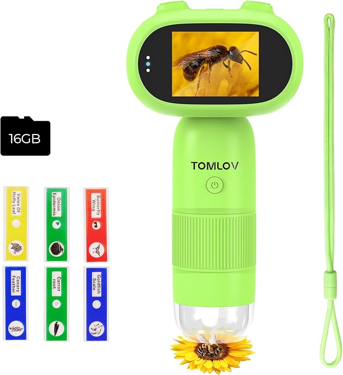 TOMLOV P30 Microscope for Kids, Portable 1000X Slides Digital Microscope with 2" Screen, HD 16MP Camera & 1080P Video, Pocket Coin Magnifying Glass with Light, Mini Handheld Magnifier for Trichome