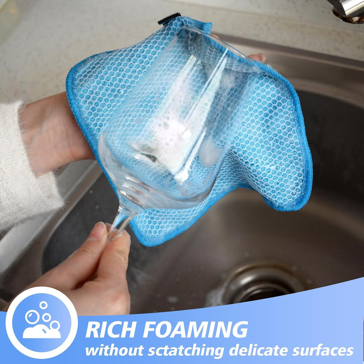KinHwa Kitchen Washcloths for Dishes Absorbent Microfiber Dish Cloths Quick Dry Dish Rags with Poly Scour Scrub Side Ideal for Kitchen Cleaning (Blue, 7inchx7inch 9 Pack)