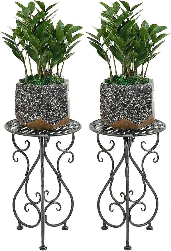 Metal Plant Stands 2 Pack, Heavy Duty Plant Pedestal 17" Tall, Single Flower Pot Holder for Indoor, Outdoor, Patio, Porch, Garden, Balcony, Black