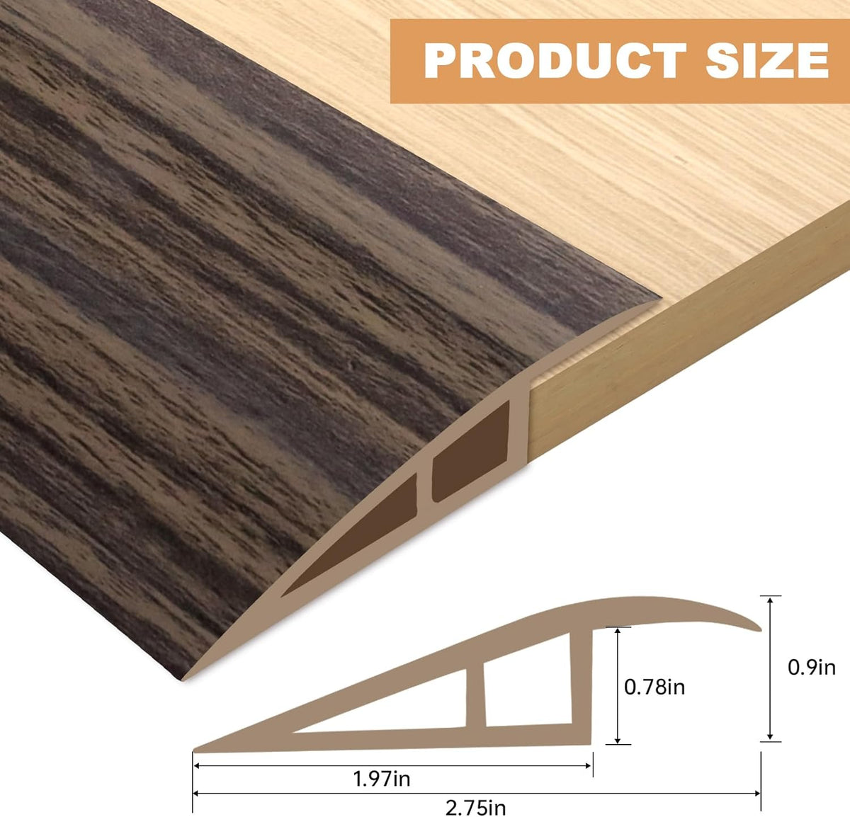 Vinyl Door Threshold Flooring Transition Strip Self Adhesive Carpet Edging Strip for Laminate Doorway Edge Threshold from 3/5" to 4/5" (Grayish Brown Wood Grain, 3.3 Ft)