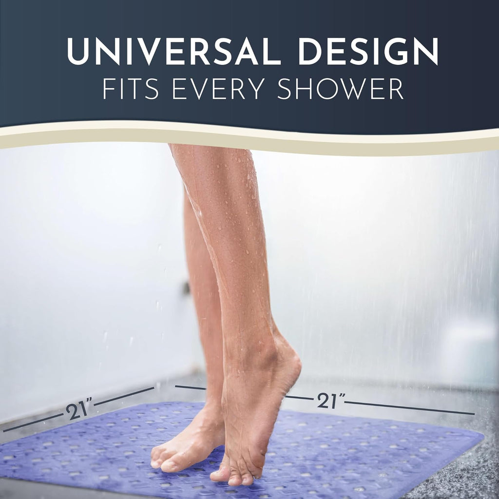 Homerella Anti Slip Shower Mat | Anti Mold Non Slip Bathtub Mat for Inside Shower | Square Floor Shower Mat 21 x 21 inch with Suction Cups for Grip & Hooks Hanging and Quick Drying | Machine Washable