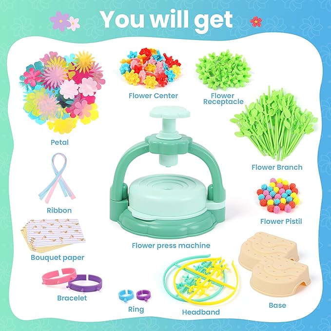 BIRANCO. DIY Flower Bouquet Maker Kit for Kids – Build Your Own Flower Market, Arts & Crafts Toys for Girls Ages 4-8, Educational Activity with Rich Accessories, Great Gift Idea