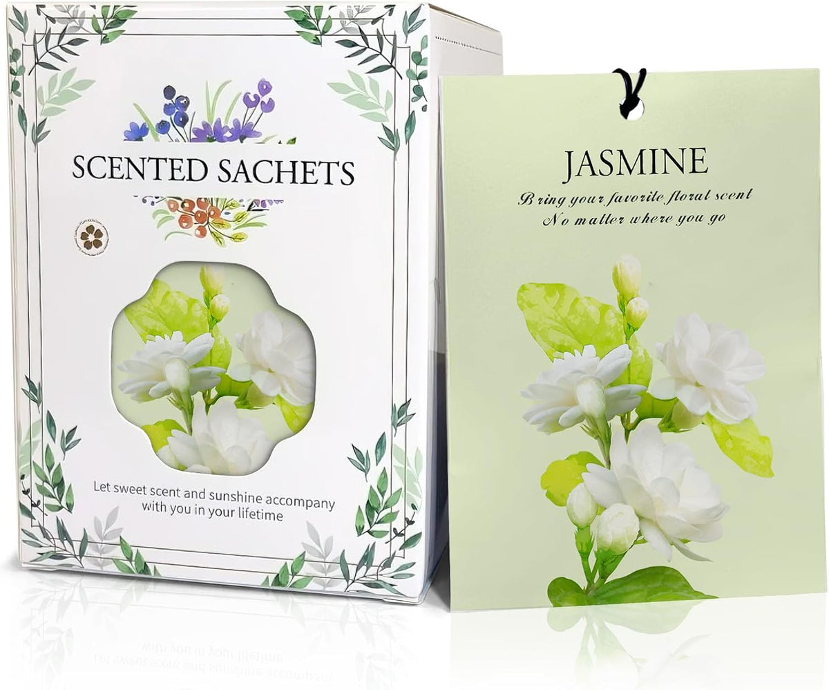 Jasmine Scented Sachet Bags - 12 Pack Closet Freshener Odor Eliminator, Long Lasting Home Fragrance for Drawers, Wardrobes & Cars, House Smell Good Products, Air Freshener for Closet