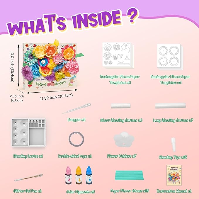 Kiditos Magic Flower Art Kit for Girls – DIY Blooming Flower Craft Kit with Color Drop Science Experiment | Creative Art & STEM Toy for Ages 6+