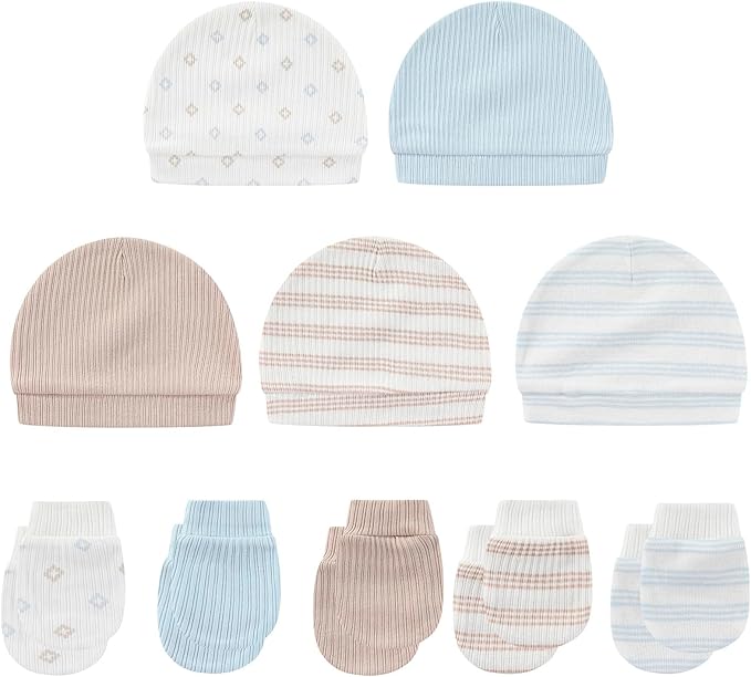 Baby Hat and Mittens Set Cotton Newborn Baby Hats Caps for Boys and Girls, 0-6 Months