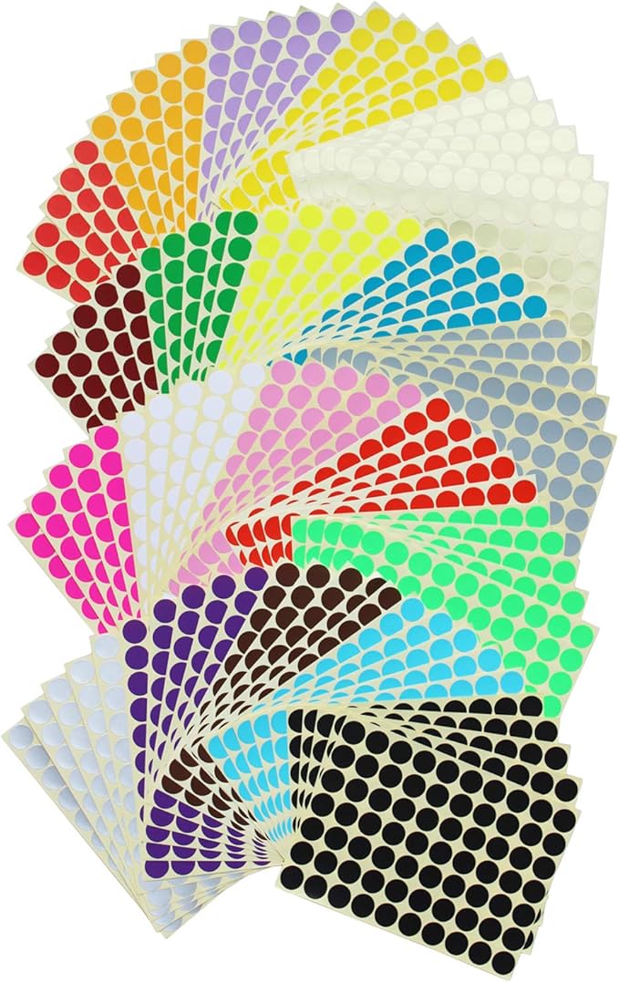 7000 Count 3/4" Round Dot Stickers Color Coding Labels, 20 Colors, 100 Sheets