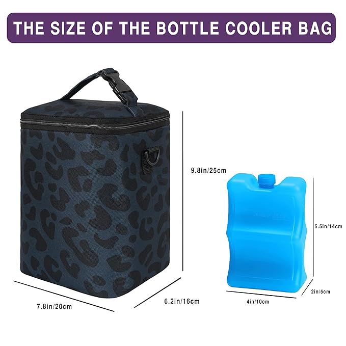 Breastmilk Cooler Bag with Ice Pack Fits 4 Bottles Up To 9 Ounce Insulated Breast Milk Cooler on the Go with Strap Baby Bottle Cooler Bag for Nursing Mom Daycare or Travel