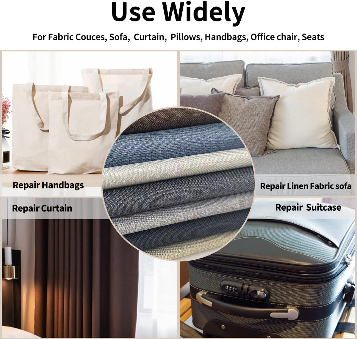 Fabric Repair Patches, 35X79 Inch Linen Repair Tape Self-Adhesive Fabric Patches Durable, DIY Large Linen Tape for Sofa, Couches, Furniture, Chair, Clothing （35X79 Inch, White）