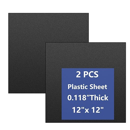 2 Pack Black Plastic Sheet 12x12x0.12 in Flexible High Tensile Plastic Sheets Black Plastic Panel for DIY Materials Handicrafts Home Decoration