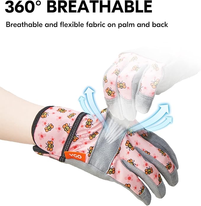 Vgo... 1-Pair Age 3-4 Kids Gardening Gloves,Children Yard Work Gloves,Soft Safety Outdoor Playing Gloves(Size XS, Blue Plane, KID-MF3561)