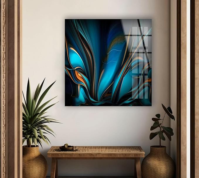 My Photostation.com Round 24'' Orange & Blue Abstract Glass Wall ArtTempered Glass Printing Wall Decor Large Wall Art Wall Hangings