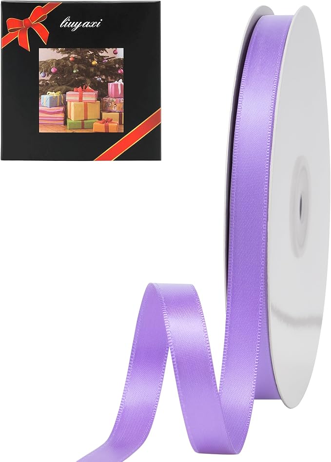LIUYAXI Light Purple Satin Ribbon, Double Faced 1/2" X Continuous 25 Yards Ribbons Perfect for Gift Wrapping Bows Bouquet Wedding Craft and More