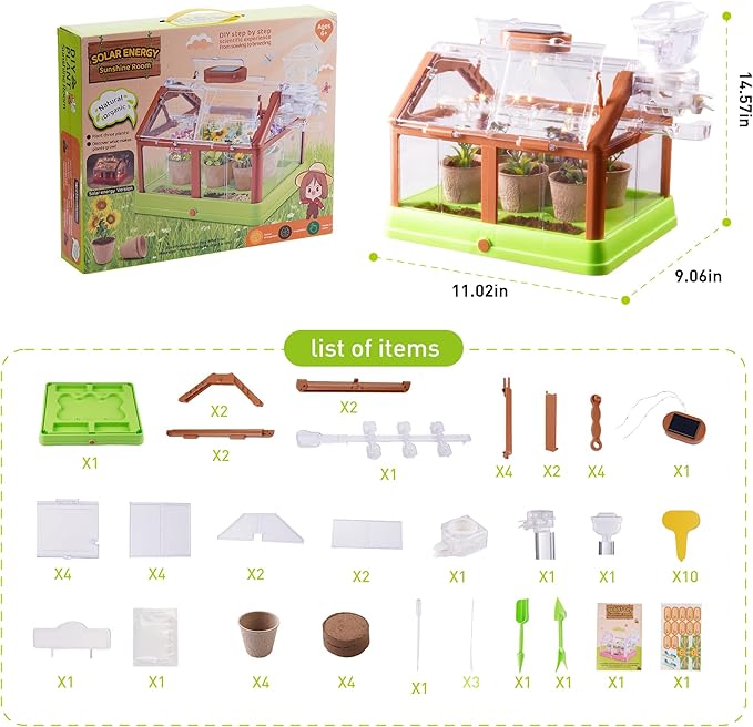 Subtoy Kids Plant Growing Kit, Gardening Kit with Greenhouse, Indoor Gardening Set with Grow Solar Lights, Flower Grow Room with Science Irrigation kit, Plant Growing Kit for Childrens