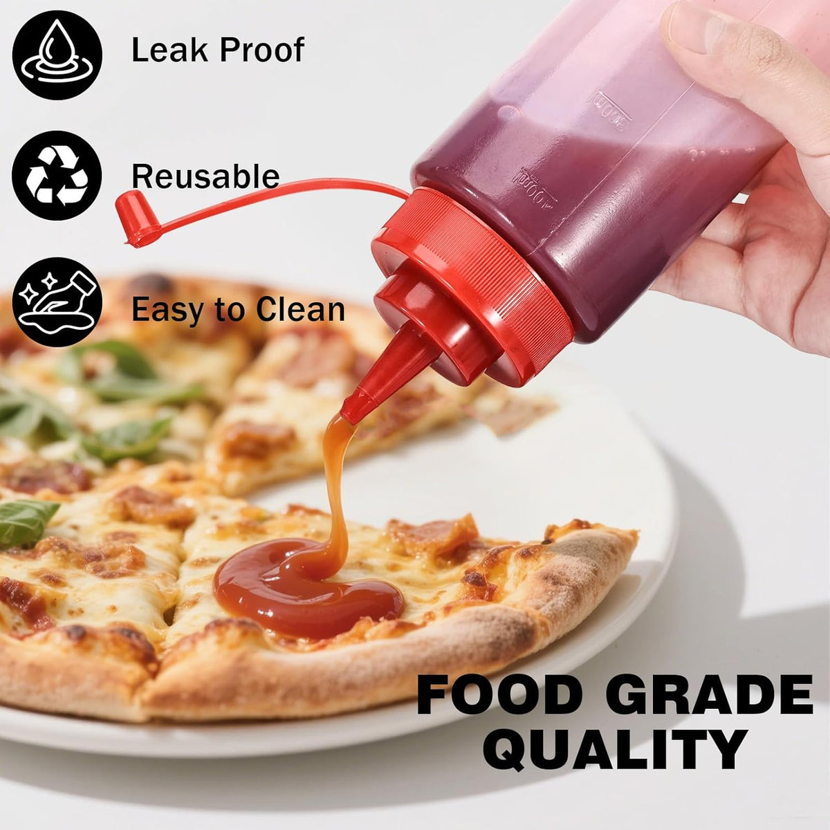 Condiment Squeeze Bottles Ketchup Dispenser, 4 Pack 16oz Squeeze Bottles for Liquids, Plastic Sauce Bottle with Cap Lid, Squirt Bottles for Sauces Liquids BBQ Dressing Pancake Art