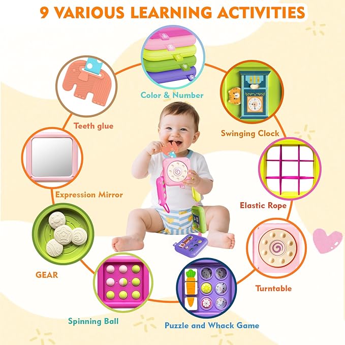 weirtoya Busy Board for 1 Year Old, Toddler Travel Toys for Toddler 1-3 Montessori Toys for 1 Year Old Travel Activities Cube Gifts for Baby Boy Girl My First Montessori Busy Board