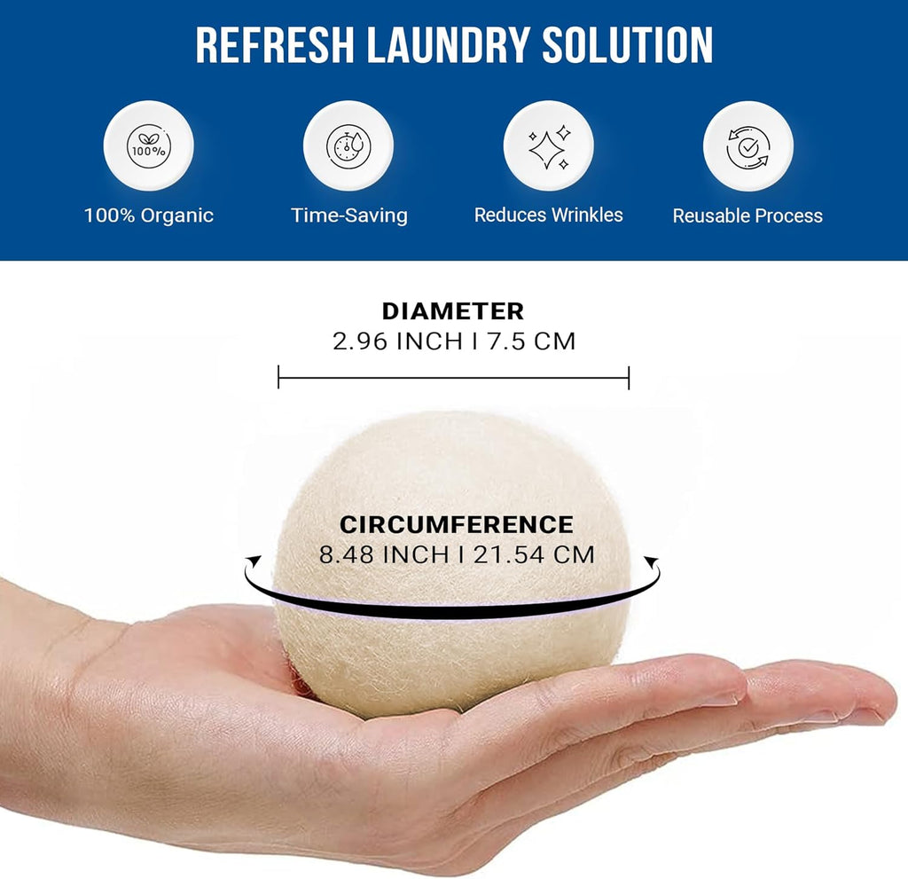 Ezhippie Quality Wool Dryer Balls - 12 XL Pack - 1000+ Loads - Pure Organic Wool - Reusable Natural Fabric Softener Perfect with Essential Oils, Reduce Clothing Static and Wrinkles