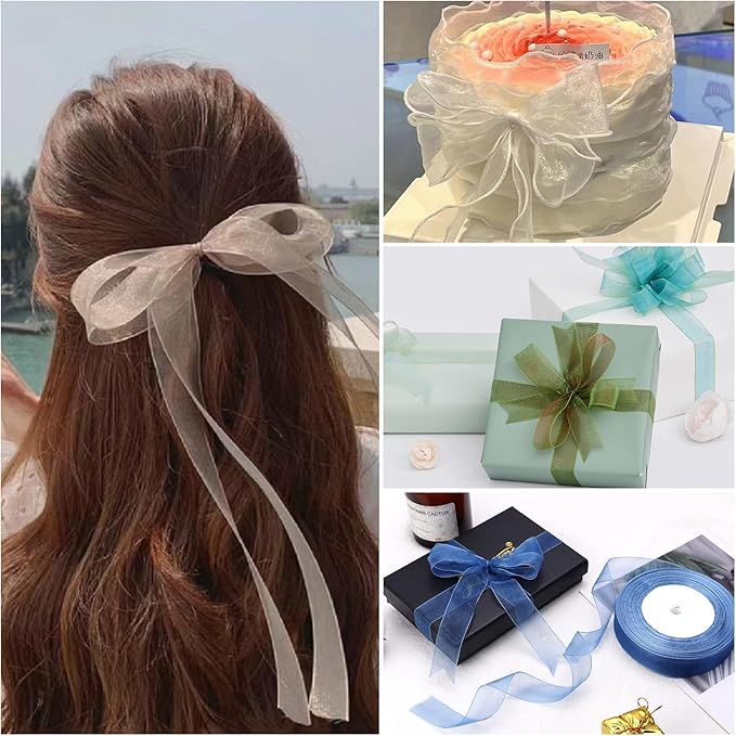 Ribbon for Gift Wrapping 3/4 inch Red Sheer Organza Ribbon for Flower Bouquet Tulle Thin Chiffon Ribbons for Wedding Invitations Christmas Halloween Presents Decorations Crafts 50 Yards