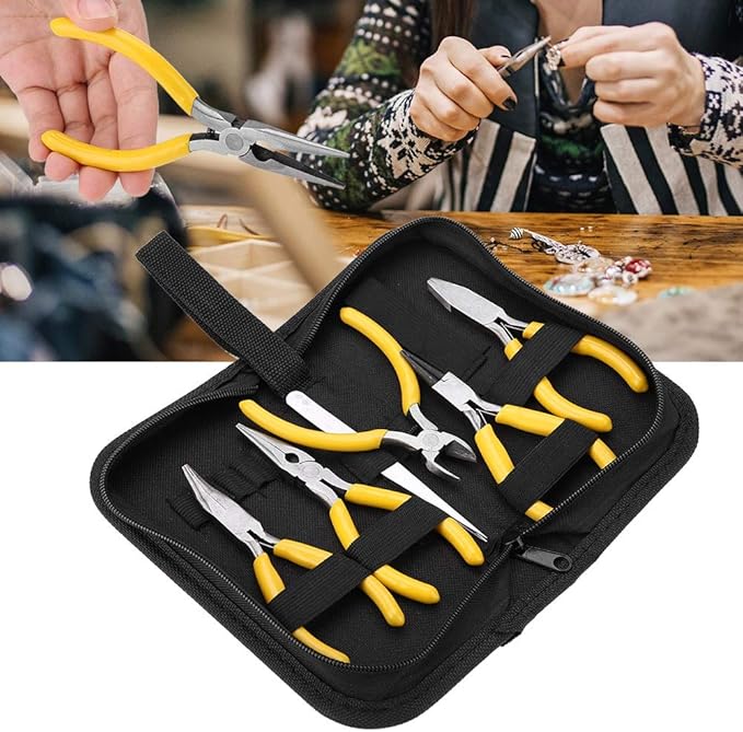Jewelry Pliers, 5Pcs Professional Jewelry Pliers Tools Kit Includes Round Nose Pliers, Bent Nose Pliers, Needle Nose Pliers, Flat Nose Pliers for Jewelry Beading Repair Making