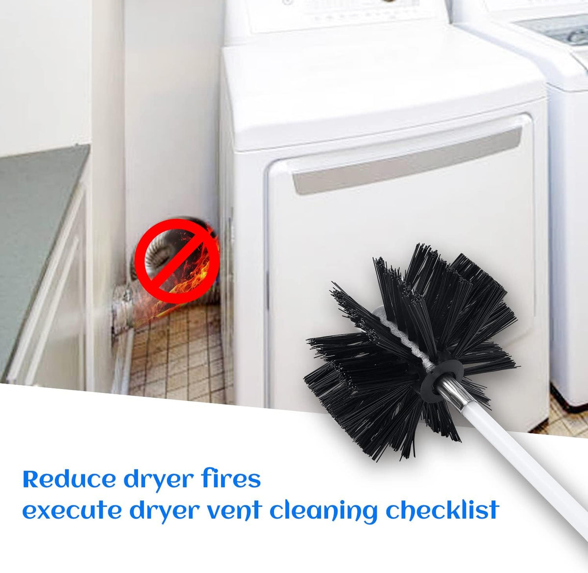 HOKLNUSE Dryer Vent Cleaner Kit Chimney Sweep Cleaning Tools Pellet Stove Cleaner Kit Air Dryer Duct Fireplace Brushes for Easy Lint Cleaning with 4" and 6" Brush Heads (Heavy Duty, 30Feet)