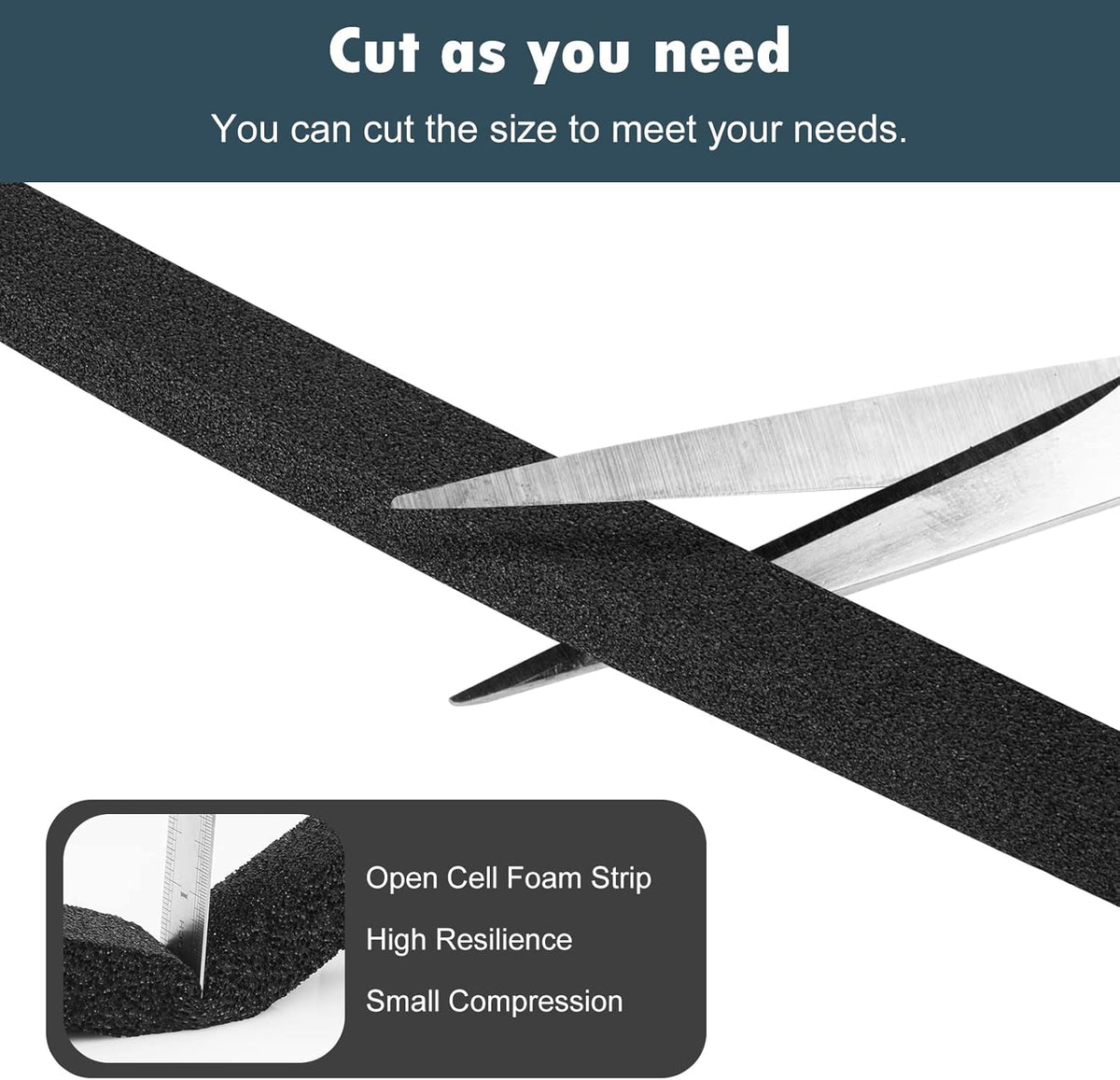 YIJUHOU Weather Stripping Door Seal Window Air Conditoner Insulation Foam Seal Tape Black Open Cell Door Seal Strip (2IN*1IN*6.5FT)